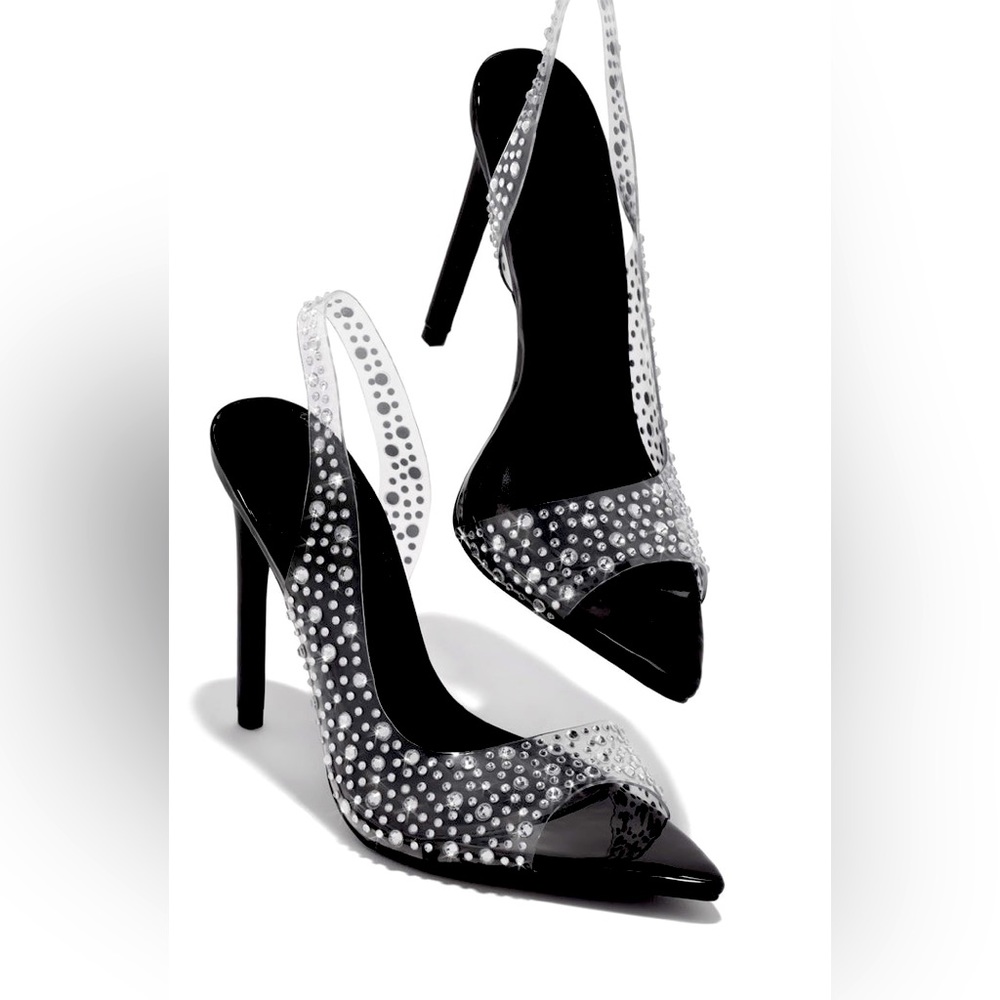 Black rhinestone heels